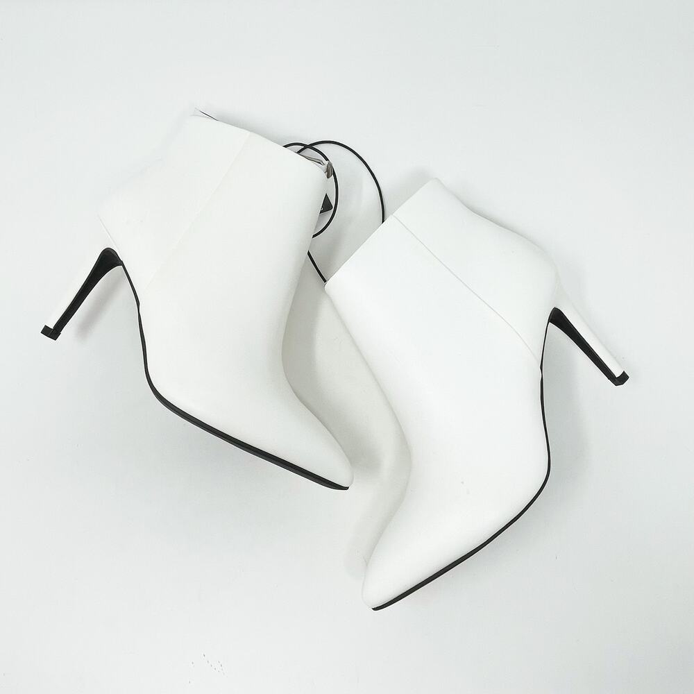 Women's White Faux Leather Ankle Booties 7.5 M NWOB Stiletto Heels Bachelorette